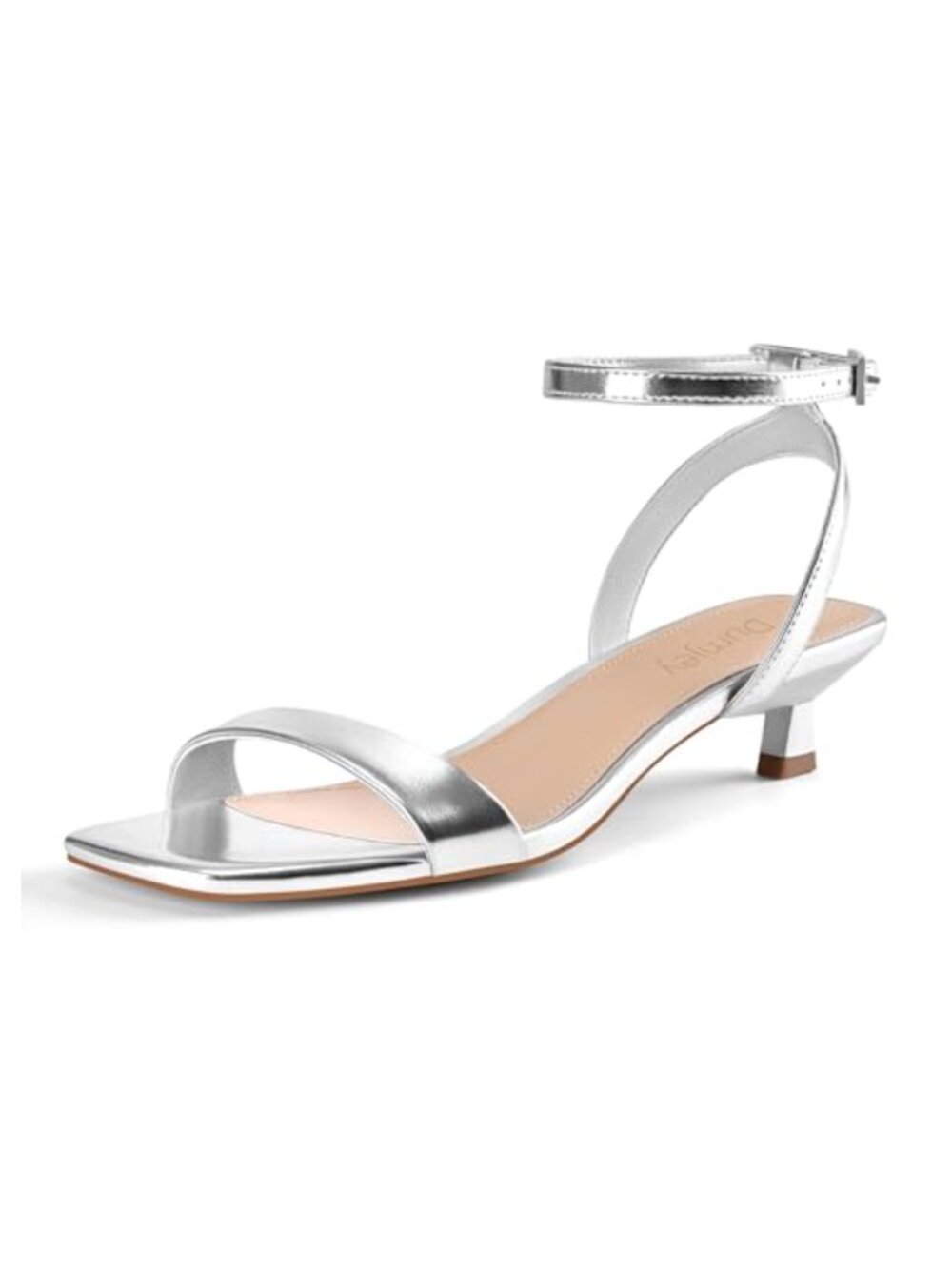 Kitten Heel Sandals Square Open Toe Ankle Strap Faux Leather Wedding Party Shoes